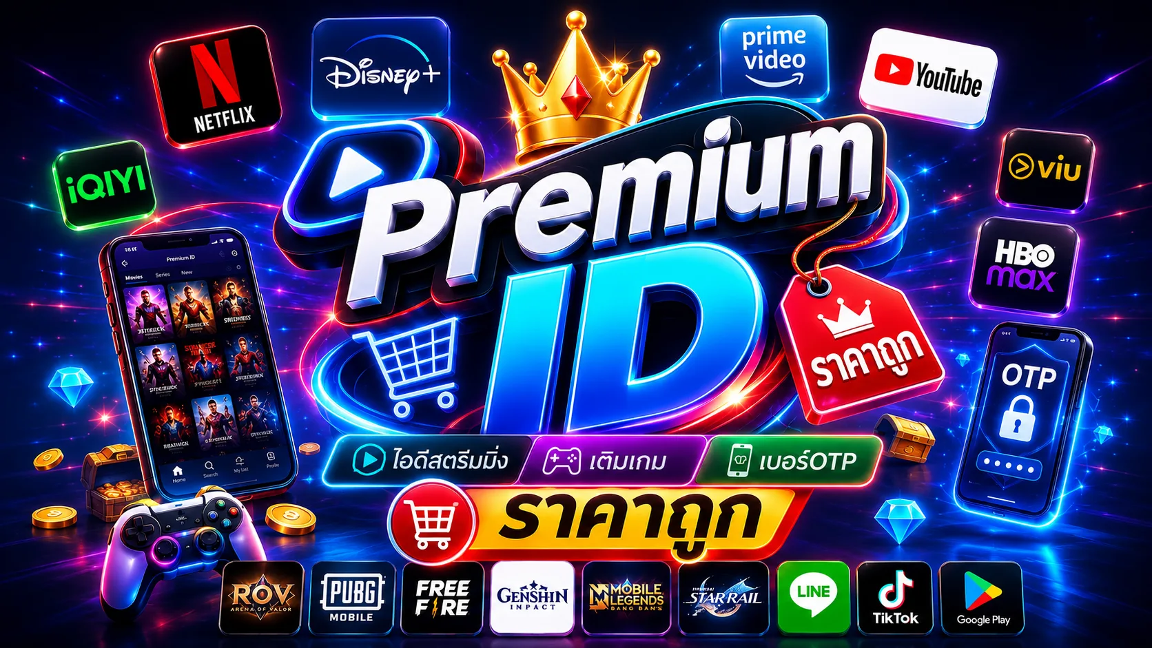 แบนเนอร์ เช่าแอปดูหนัง ดูซีรี่ส์ เบอร์OTP เติมเกม